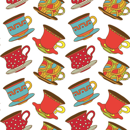 Seamless pattern with tea cups, coffee cups - vector のイラスト素材