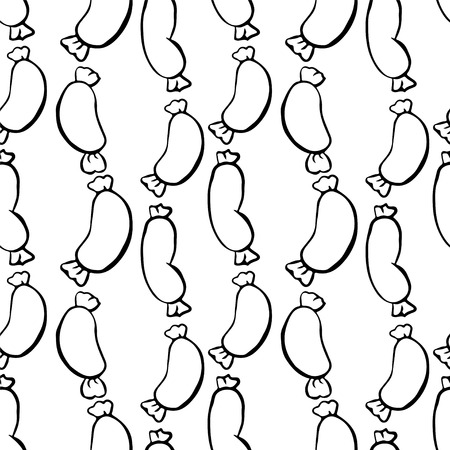 Seamless pattern with sausage in black and white   のイラスト素材