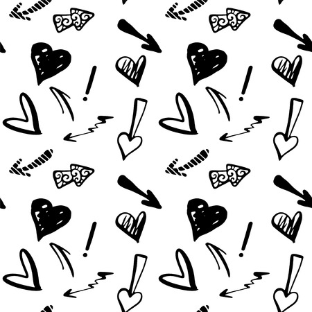 Seamless Pattern with Hearts and Arrows in Black and White  Monochrome  のイラスト素材