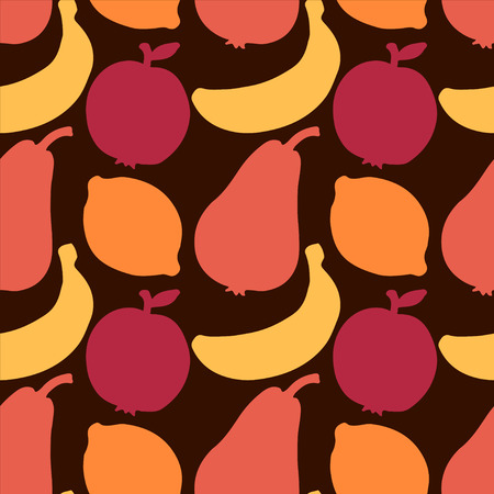Seamless Pattern with Silhouette Fruits  Apples  Lemons  Bananas  Pears - vector 
