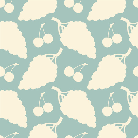 Seamless Pattern with Silhouette Fruits and Berries  Grapes  Cherry - vector のイラスト素材
