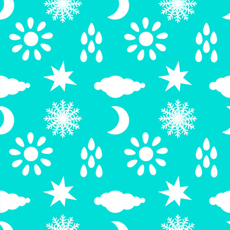 Seamless pattern with silhouettes clouds, rain drops, sun, snowflakes, stars, half moon - vectorのイラスト素材
