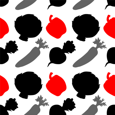 Seamless pattern with silhouettes vegetables on a white backgroundのイラスト素材