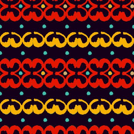 Rainbow art grunge distressed seamless pattern with waves and circle. Paint stains. Abstract print repeating background. Geometric texture. Fabric design. Wallpaper - vectorのイラスト素材