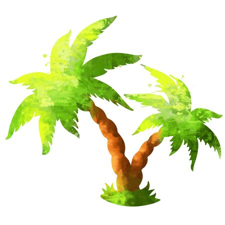 Watercolor silhouette coconut palm tree isolated on a white background - vectorのイラスト素材
