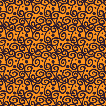Abstract floral seamless pattern with waves and circles in black and gold. Striped print repeating background texture. Decorative water. Fabric design. Wallpaper - vectorのイラスト素材