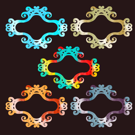 Set watercolor rainbow frames isolated on a dark background  vectorのイラスト素材