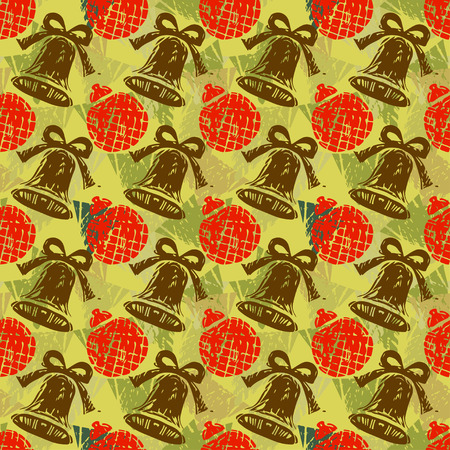 Holidays winter seamless pattern with Christmas balls and bells. Abstract print ornament.のイラスト素材