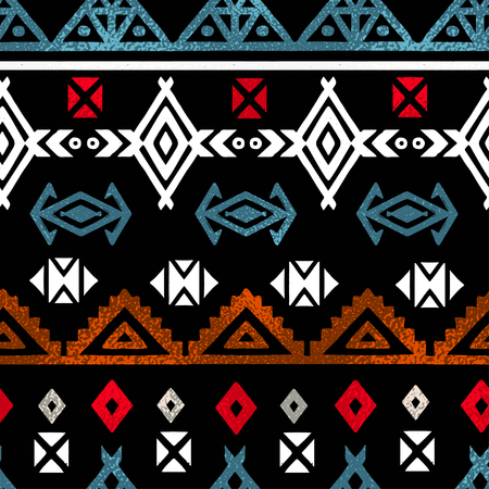 Tribal art ethnic seamless pattern. Folk abstract geometric repeating background texture.のイラスト素材