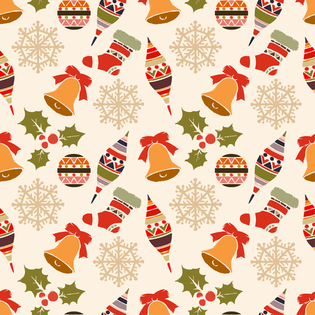 Holidays vintage Christmas seamless pattern. Abstract silhouette new year ornament. Repeating print background. Winter texture. Fabric design. Wallpaper.のイラスト素材