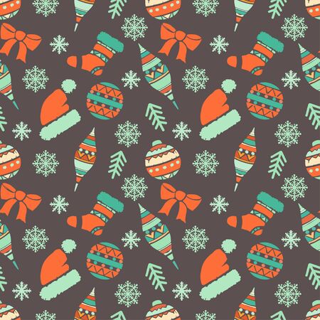 Holidays vintage Christmas seamless pattern design. Abstract silhouette new year ornament. Repeating print background winter texture.のイラスト素材