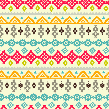 Tribal art ethnic seamless pattern. Folk abstract geometric print. Repeating background texture, fabric design wallpaper.のイラスト素材