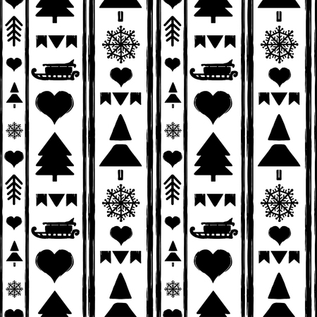 Holidays vintage Christmas seamless boarders design. Abstract silhouette new year ornament. Repeating pattern background. Vector illustration.のイラスト素材