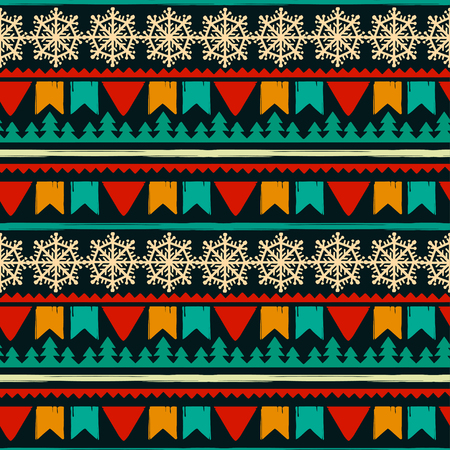 Holidays vintage Christmas seamless boarders design. Abstract silhouette new year ornament.のイラスト素材
