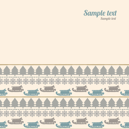 Holidays vintage Christmas seamless boarders background. New year invitation card with abstract silhouette ornament. Winter repeating pattern, space for text.のイラスト素材