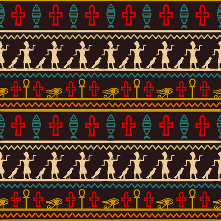 Tribal art Egyptian vintage ethnic seamless pattern. Egypt borders folk abstract repeating background texture, fabric design wallpaper.のイラスト素材