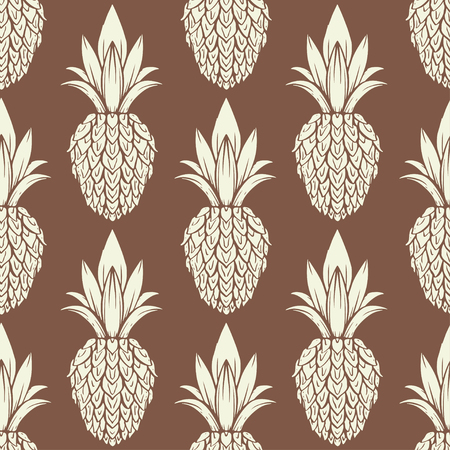 Exotic seamless pattern with silhouettes tropical fruit pineapples. Food hand drawn repeating background. Abstract print texture. Cloth art designのイラスト素材