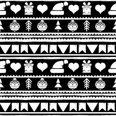 Holidays vintage Christmas seamless boarders design. Abstract silhouette new year ornament. Repeating pattern background. Winter textureのイラスト素材