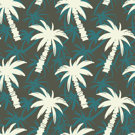 Exotic seamless pattern with silhouettes tropical coconut palm trees. Forest, jungle. Abstract nature hand drawn background texture. Cloth art designのイラスト素材