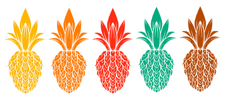 Pineapple colorful hand drawn set isolated on a white background. Icon. Art logo designのイラスト素材