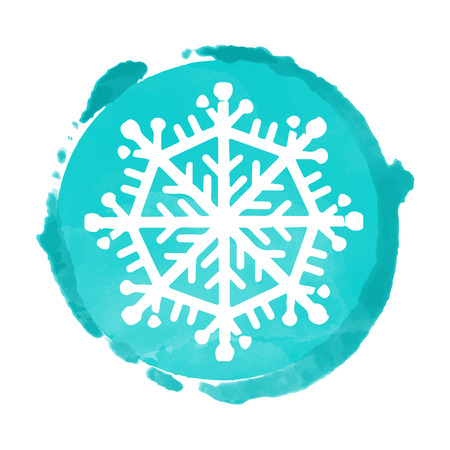Christmas card watercolor blue circle paint stain and icon snowflake isolated on a white backgroundのイラスト素材