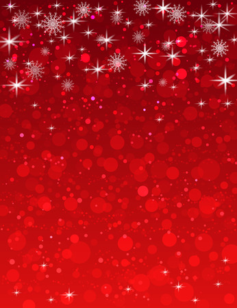 Holiday abstract Christmas background with snowflakes and shiny stars in red and white. New year lights, starry skyのイラスト素材