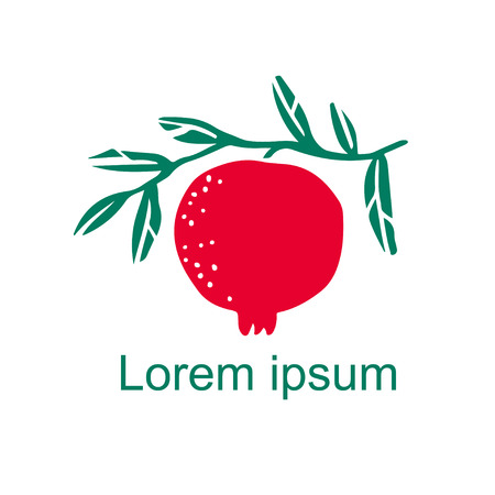 Pomegranate fruit whole, branch with leaves icon isolated on a white background, art logo designのイラスト素材