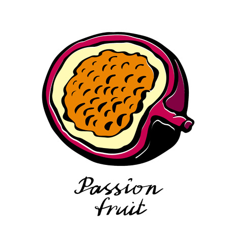 Passion fruit closeup hand drawn icon isolated on white background, art logo designのイラスト素材