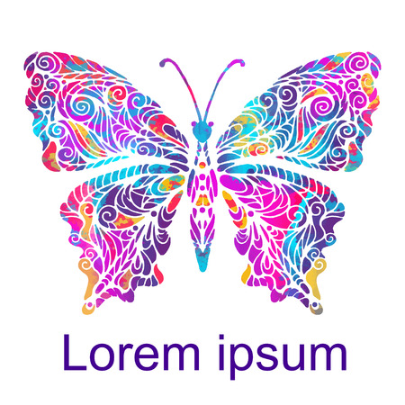 Watercolor colorful butterfly closeup isolated on a white backgroundのイラスト素材