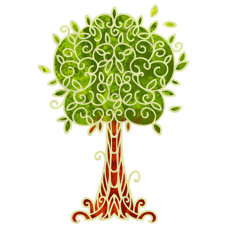 Watercolor tree with pattern closeup isolated on white backgroundのイラスト素材