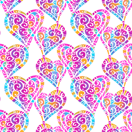 Watercolor colorful seamless pattern on white background. Holiday Valentines day ornament. Hand paintingのイラスト素材