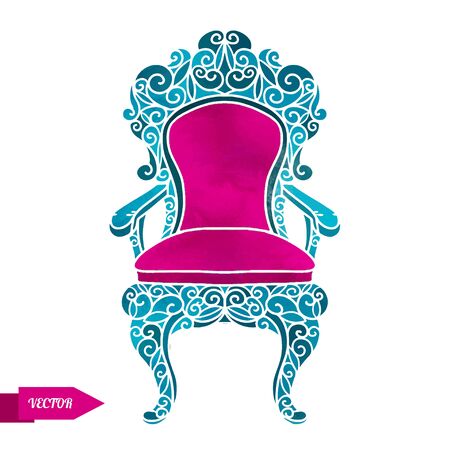 Watercolor vector vintage armchair, throne with pattern closeup isolated on a white backgroundのイラスト素材