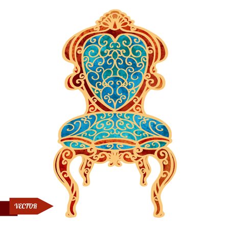 Watercolor vector vintage armchair, throne with pattern closeup isolated on a white backgroundのイラスト素材