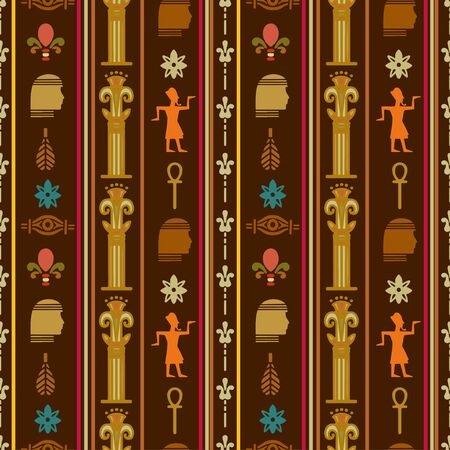 Egyptian seamless pattern. Egypt hieroglyphs. Tribal art repeating background texture. Cloth design. Wallpaperのイラスト素材