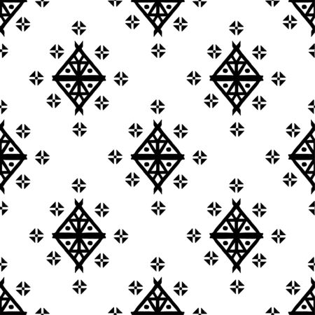Aztec tribal art seamless pattern in black and white. Ethnic mexican monochrome print. Folk repeating background textureのイラスト素材