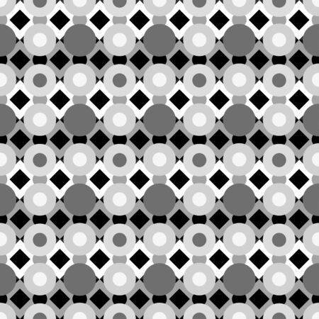 Abstract geometric seamless pattern with circles and rhombus. Monochrome repeating background textureのイラスト素材