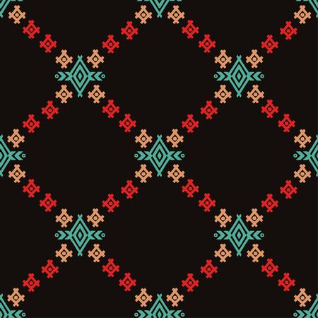 Aztec tribal art colorful seamless. Ethnic mexican print. Folk repeating background texture