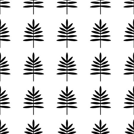 Seamless pattern with silhouettes palm leaves in black and white. Natural repeating monochrome print texture. Cloth design. Wallpaper, wrappingのイラスト素材