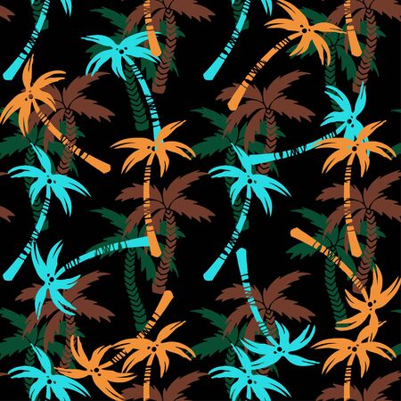 Seamless pattern with silhouettes tropical coconut palm trees. Rain forest. Summer repeating background. Natural print texture. Cloth design. Wallpaper, wrappingのイラスト素材