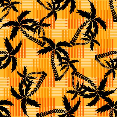 Seamless pattern with silhouettes tropical coconut palm trees. Rain forest. Summer repeating background. Natural print texture. Cloth design. Wallpaper, wrappingのイラスト素材