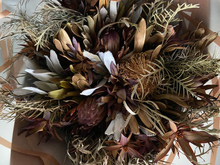 This is a top view of a bouquet of dried flowers.の写真素材