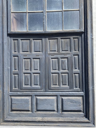 Wooden door, black color, national style of the Canary Islands, textureの写真素材