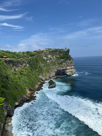 Uluwatu temple on Bali island, Indonesia. Aerial viewの写真素材