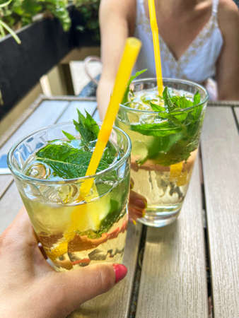 summer drink. selective focus. refreshing detox drink with mint gingerの写真素材