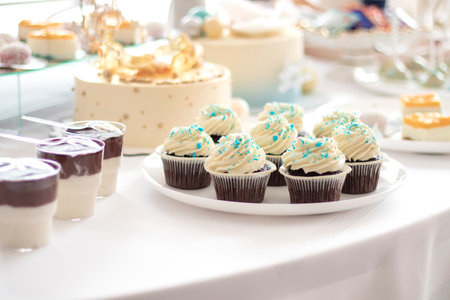 selective focus. Tasty candy bar for Birthday party on tableの写真素材