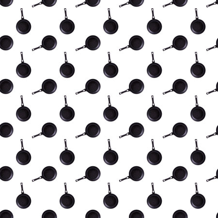 pattern. frying pan with teflon coating, isolate on white. seamless patternの写真素材