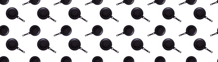 pattern. frying pan with coating, isolate on white. seamless patternの写真素材