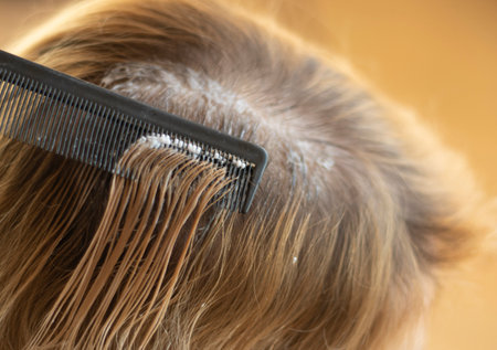 Hair dye application in a bathroom setting showing close-up of