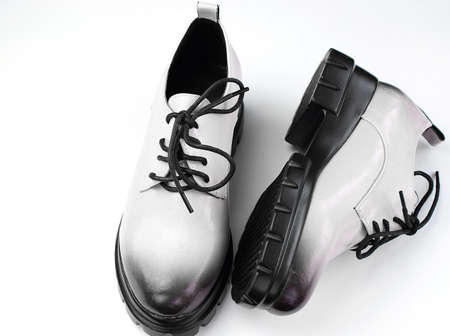 Pair of shoes on white background. Woman shoes.の写真素材