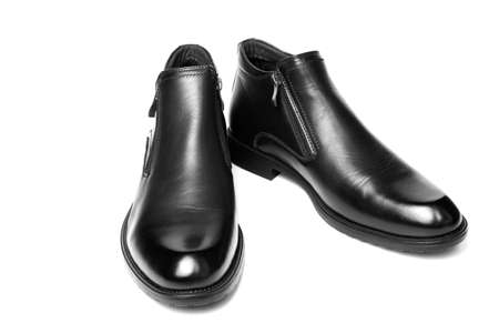 Mens elegant black shoes isolated on white background. Side view.